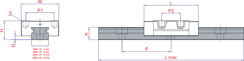 DMS Minyatür DMN-15 — Lineer Ray teknik çizim